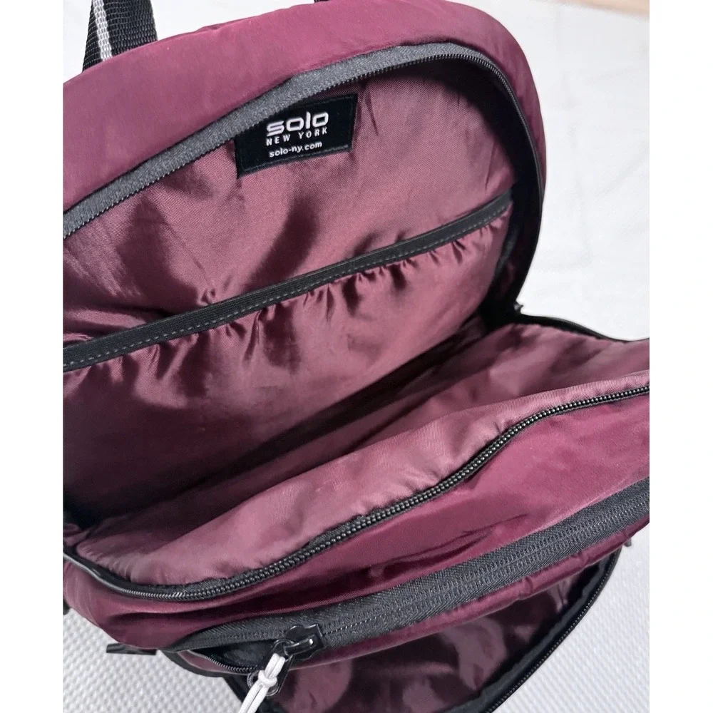 Solo New York Laptop Backpack Burgundy Black Travel School Book Bag Padded